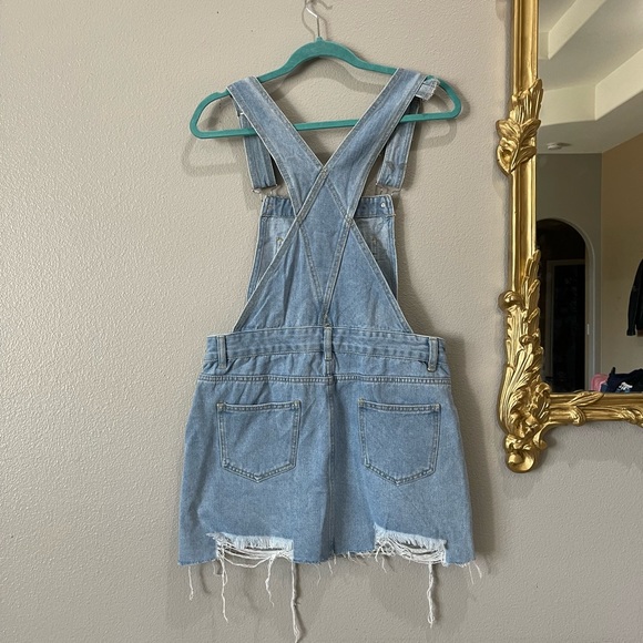 Distressed Destroyed Mini Skirt Overalls Jeans Size Medium Skortall Jumper - Picture 7 of 9